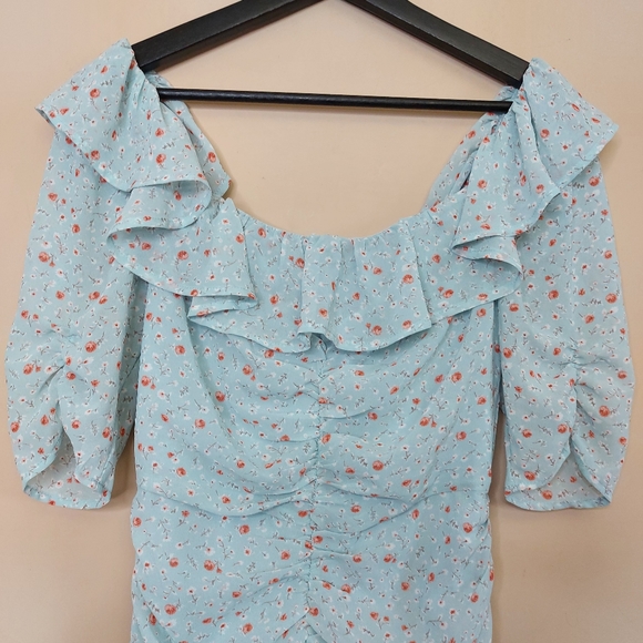 Astr the label SHORT SLEEVE RUFFLE NECK RUCHED DRESS - Picture 8 of 11